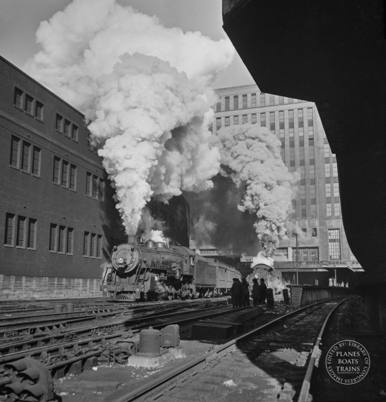 Chicago, Illinois. Train pulling out of the south side of the Union Station